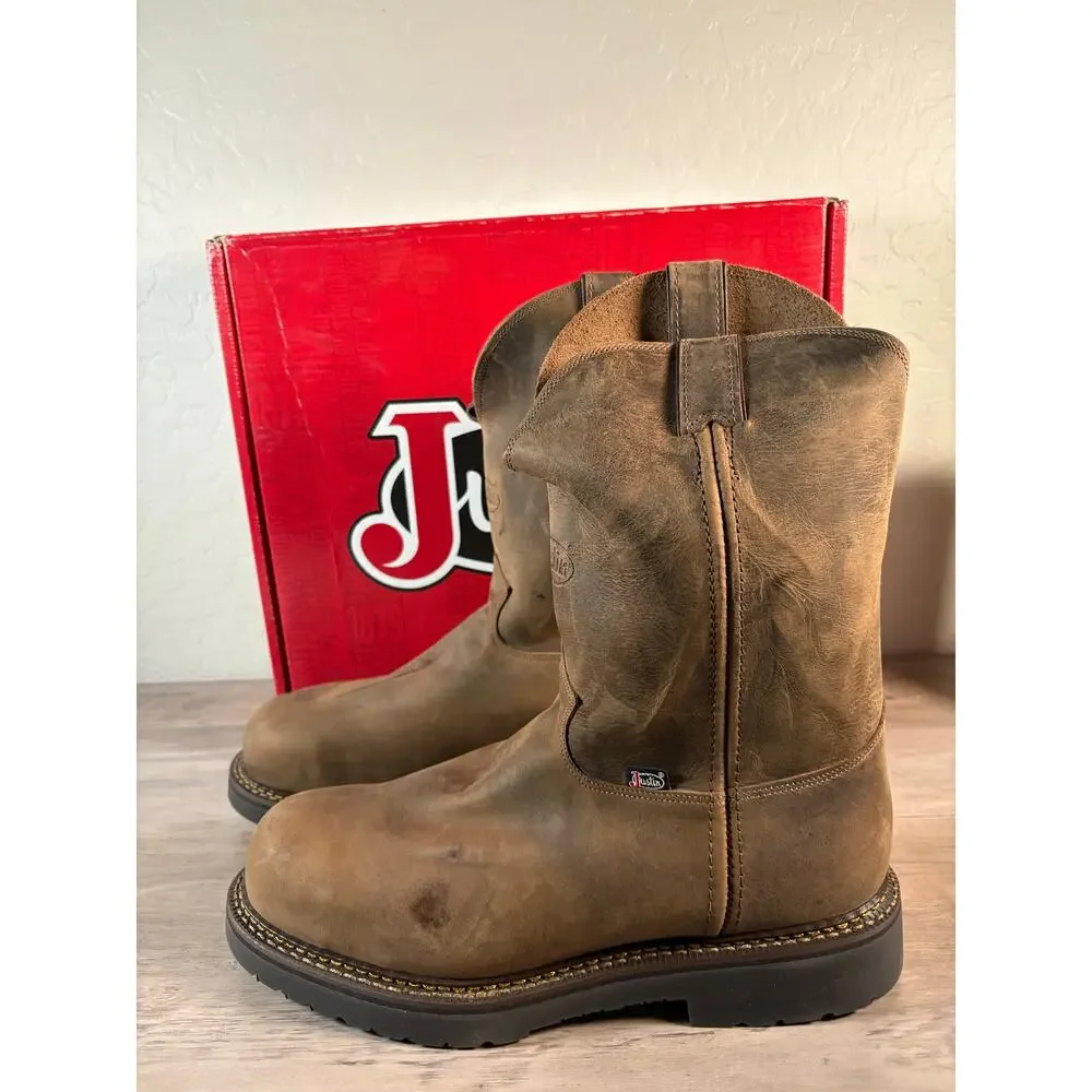 Justin Balusters 4445 Mens 13 D‎ Steel Toe Work Boots Dark Brown Cowhide Leather